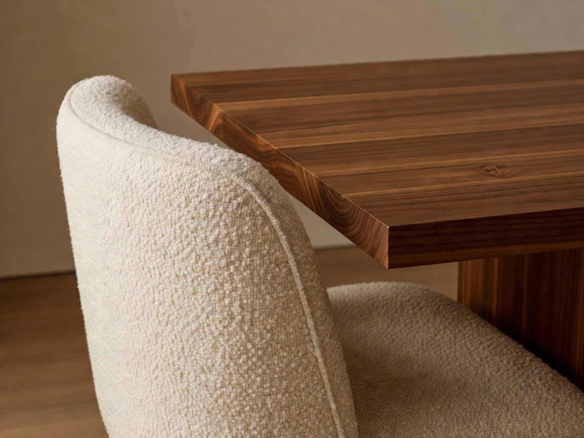 Detailed view of a dining chair's upholstered seat edge and supportive timber frame